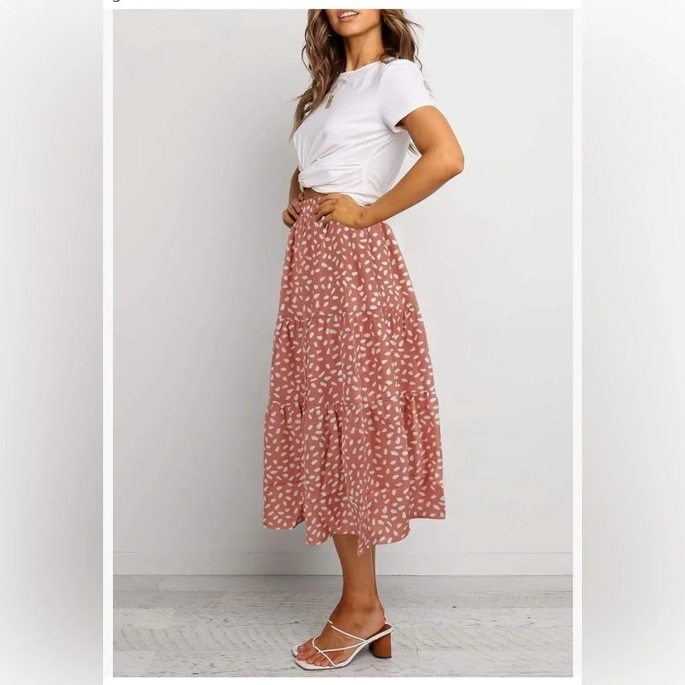 NWT MEROKEETY Women's Boho Leopard Print Skirt Pleated A-Line Swing Midi Skirts